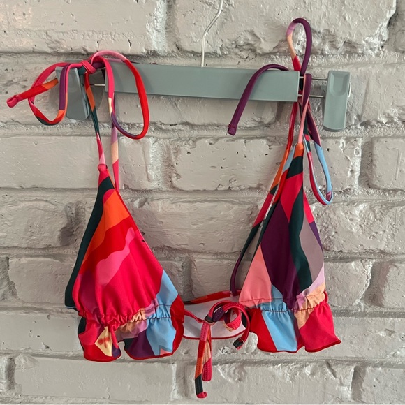 color block tie front high waisted bikini set - Picture 4 of 6